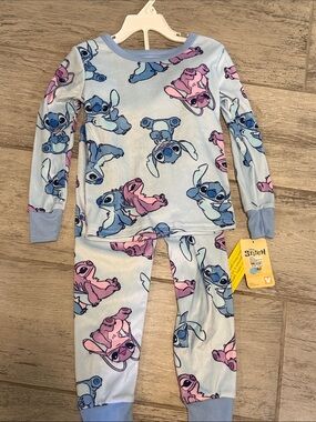 Disney Lilo & Stitch Light Blue Pajama Set Character Prints Size 6 NWT